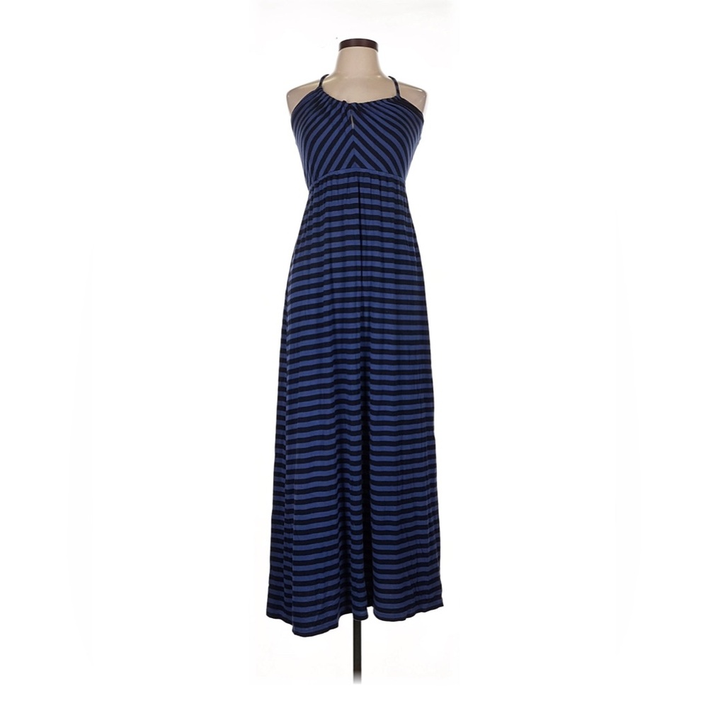 Anthropologie Deletta Navy and Black‎ Striped Maxi Boho Dress Size: Large